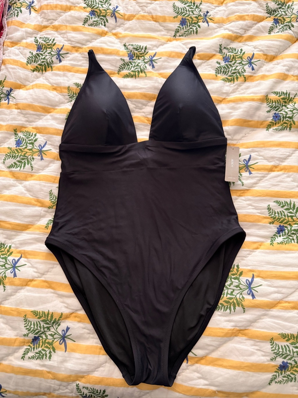 J.Crew NWT Black Plunge One-Piece Swimsuit Size 12 Classic Tummy Smoothing